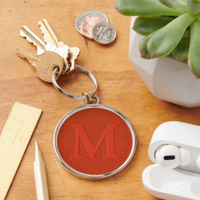 Custom Basketball Sport Faux Ball Skin Pattern Key Ring (Desk)
