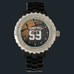 Custom basketball sports jersey number watch<br><div class="desc">Custom basketball jersey number watch . Basket ball watch | Personalizable with custom text or name. Custom wrist watches for basketball coach, fans and players. Personalised gift idea for men, women and kids (boys and girls) Sporty design with image of a ball. Customisable background colour. Cool sports gear. Atheltic typography....</div>