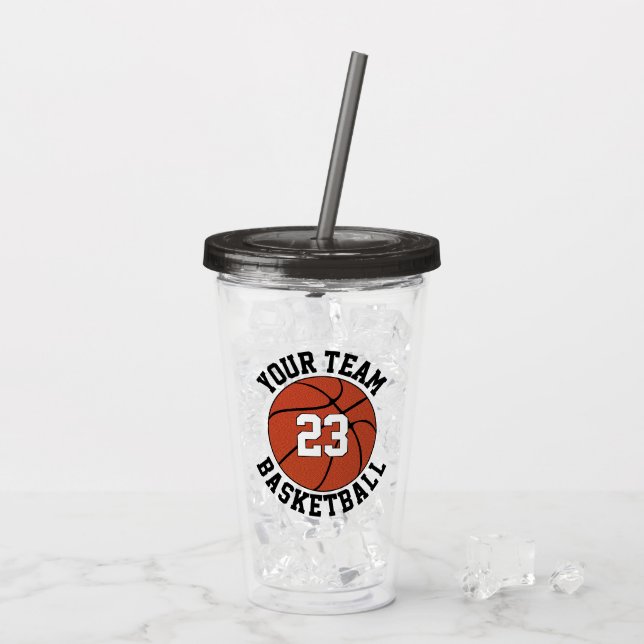 Custom Basketball Team Name & Player Number Sports Acrylic Tumbler (Back Ice)