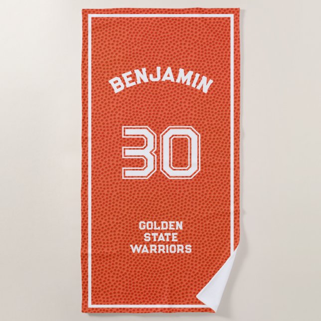 Custom Basketball Textured Orange Beach Towel (Front)