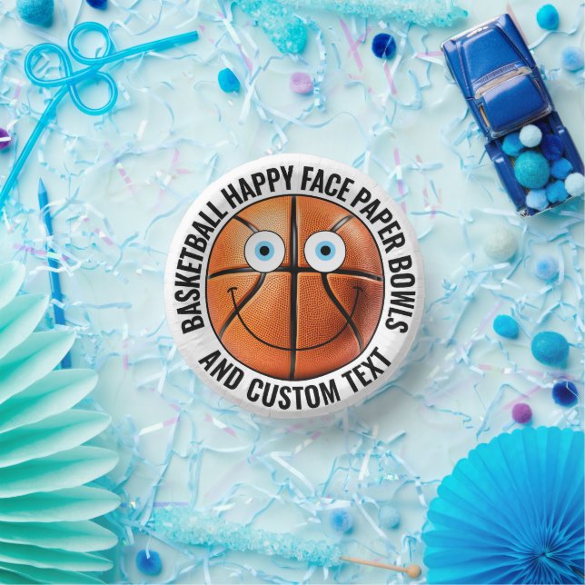Custom Basketball Theme Party BLUE EYES Happy Face Paper Plate (Party)