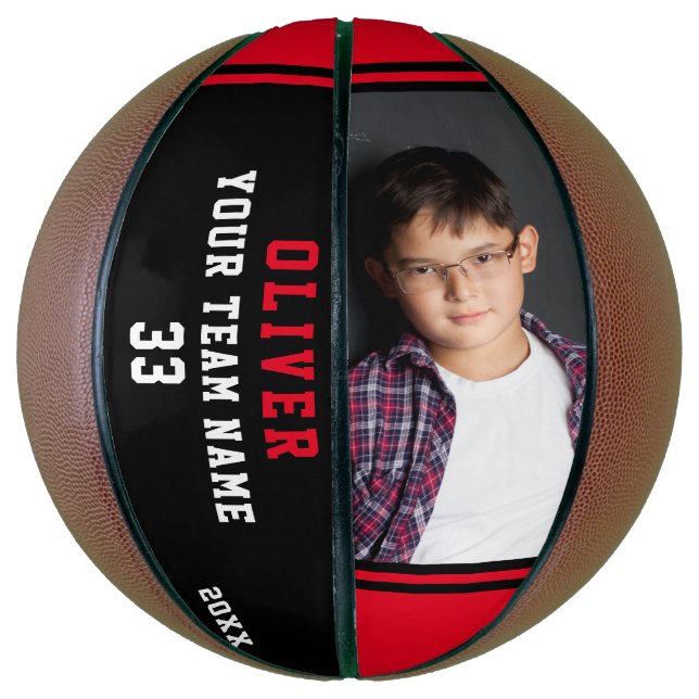 Custom Basketball with Team Name Number Photo (Vertical)