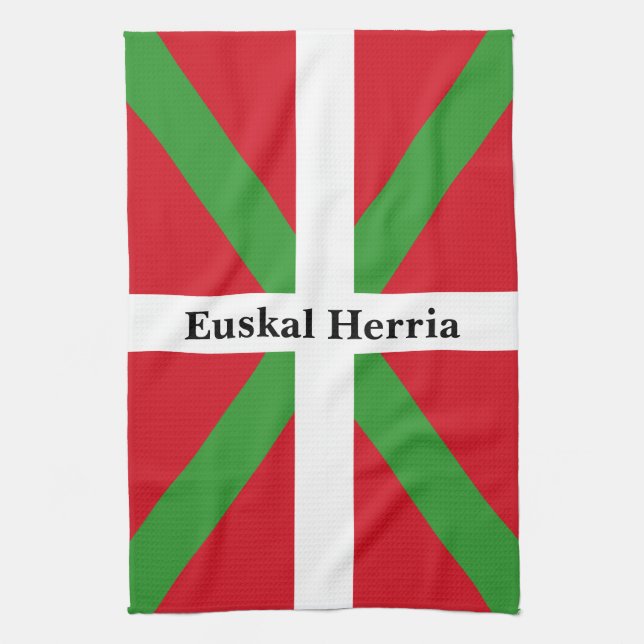 Custom, Basque Country national flag, ikurriña: Tea Towel (Vertical)