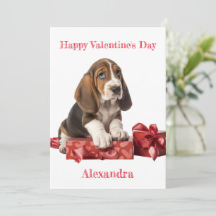 Custom Basset Hound Bow Gift Box Valentine Holiday Card