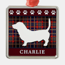 Custom Basset Hound Dog Ornament and Paw Prints