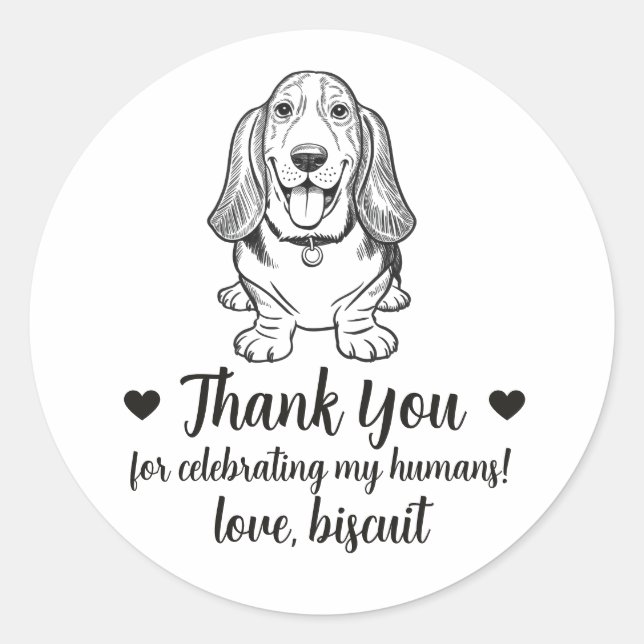 Custom Basset Hound Dog Wedding Favour Stickers (Front)