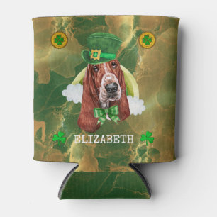 Custom Basset Hound Gold St. Patricks Can Cooler