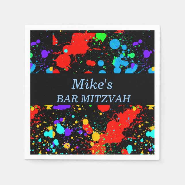 Custom Bat/Bar Mitzvah, Paint Splatter Napkin (Front)