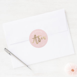 CUSTOM Bat Mitzvah blush pink gold name ARIA Classic Round Sticker