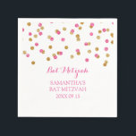 Custom Bat Mitzvah Napkin Mint Gold Pink Confetti<br><div class="desc">Customisable napkins for a bat mitzvah party in fuchsia hot pink and gold confetti pattern. (Please note that confetti effect is print only.)</div>