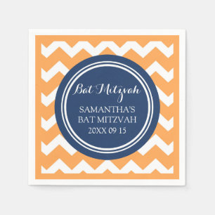 Custom Bat Mitzvah Napkin Orange Blue Chevron
