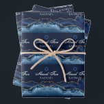 Custom Bat or Bar Mitzvah Elegant Navy Blue Gold Wrapping Paper Sheet<br><div class="desc">Elegant navy blue and gold agate decorates the side of these modern Bat Mitzvah or Bar Mitzvah wrapping paper sheets. Mazel Tov! Customise with your name under the Star of David. Perfect gift wrap for a chic,  stylish Jewish family.</div>