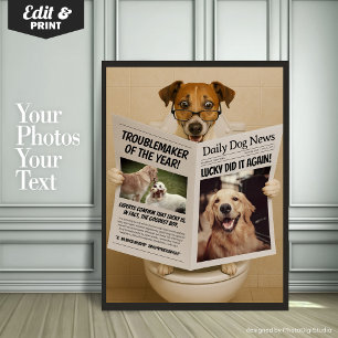 Custom Bathroom Decor, Editable Dog with Newspaper Poster
