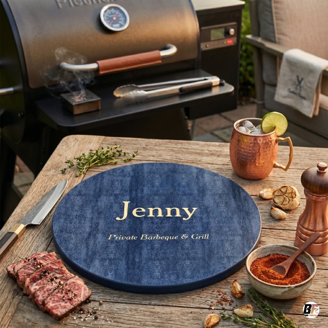 Custom BBQ & Grill Personalised Dark Blue Round Cutting Board (#mother'sday)