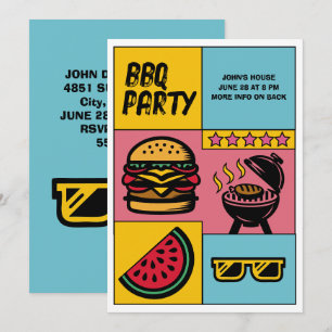 Custom BBQ Party Summer Grill Cookout Pop Art Invitation