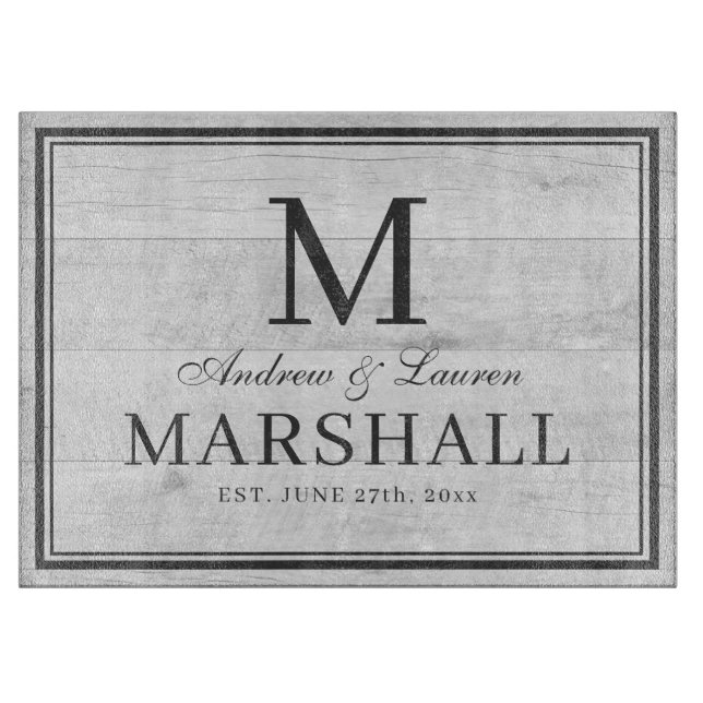 Custom BBQ White Wood Names Wedding Gift Cutting Board (Front)