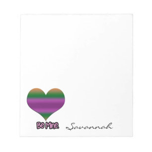 Custom Be Mine Valentine Purple Stripe Heart Notepad