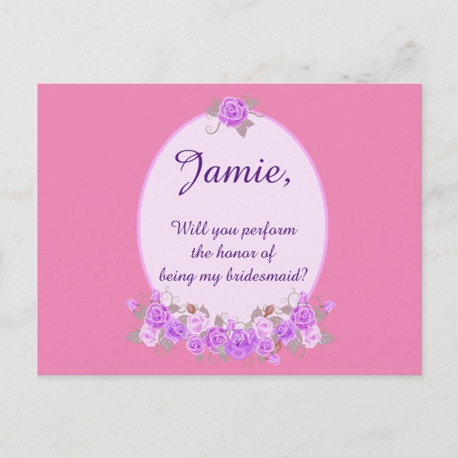Custom Be my bridesmaid purple floral invitation (Front)