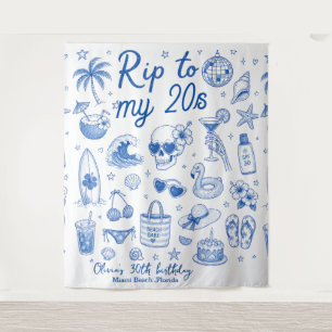custom beach blue birthday 20s hand drawn ocean tapestry