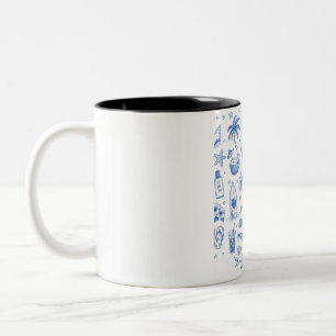custom beach blue birthday 20s hand drawn ocean  Two-Tone coffee mug