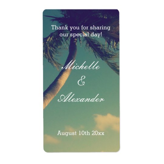 Custom beach destination wedding wine bottle label shipping label