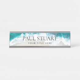 Custom Beach Elegant Professional Modern Blue Desk Desk Name Plate
