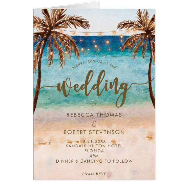 custom beach folded card wedding invitation (Front)