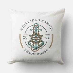 Custom Beach House Anchor Boat Wheel Nautical Cushion