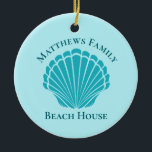 Custom Beach House Aqua Seashell Monogram Family Ceramic Tree Decoration<br><div class="desc">Beautiful aqua seashell monogram beach house Christmas ornament for an island vacation rental or tropical getaway home. Personalize this pretty monogram present for your family to commemorate a summer vacation.</div>