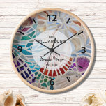 Custom Beach House Clock<br><div class="desc">This beach house clock is decorated with a unique mosaic shell design. Easily customisable with your family name and date. Makes a perfect house warming gift. Use the Customise Further option to change the text size, style, or colour if you wish. Because we create our artwork you won't find this...</div>