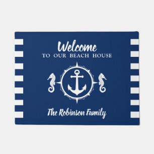 Custom Beach House Family Name Seahorse Anchor Doormat