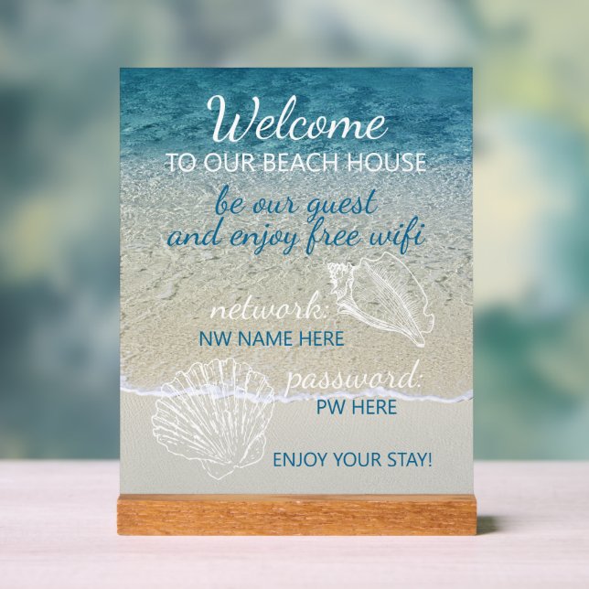 Custom Beach House Rentals Home Wifi Instructions Acrylic Sign (Neutral)
