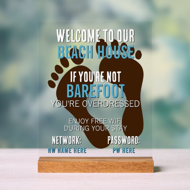 Custom Beach House Rentals Home Wifi Instructions Acrylic Sign (Neutral)