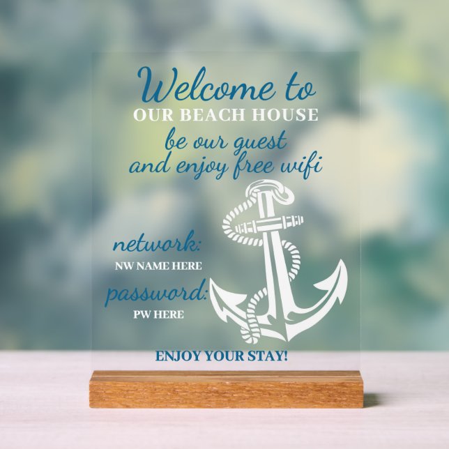 Custom Beach House Rentals Home Wifi Instructions Acrylic Sign (Neutral)