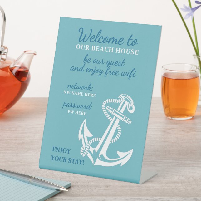 Custom Beach House Rentals Home Wifi Instructions Pedestal Sign (In SItu)