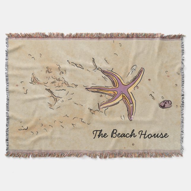 Custom Beach House Starfish Design Throw Blanket (Front)