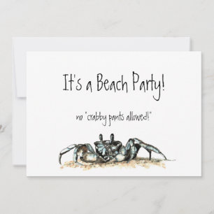 Custom Beach Party Invite no crabby pants allowed