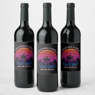 Custom Beach Party Tropical Sunset Palm Trees Wine Label