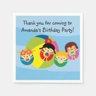 Custom Beach Pool Party Birthday Paper Napkins