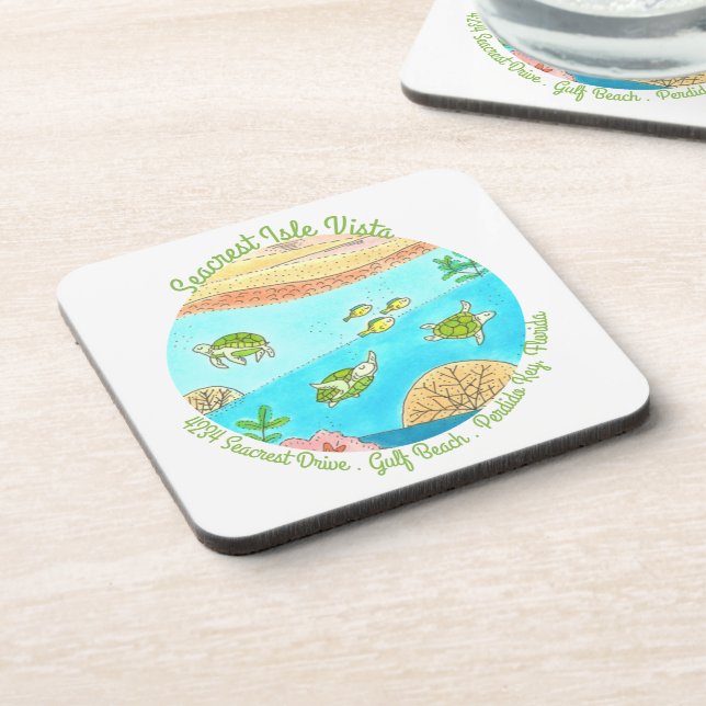 Custom Beach Rental House Sea Turtles Coaster (Left Side)