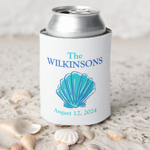 Custom Beach Shell Wedding Destination Favour Can Cooler