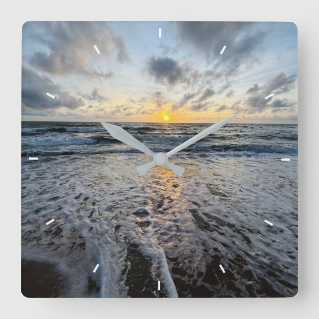 Custom Beach Sunset Wall Clock Ocean Waves Sand  (Front)