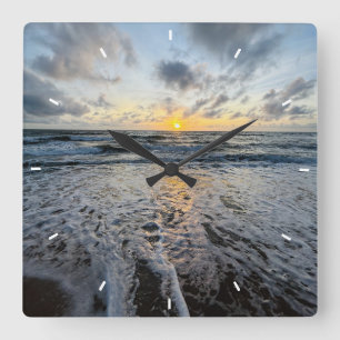 Custom Beach Sunset Wall Clock Ocean Waves Sand