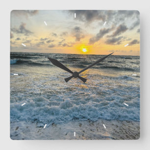 Custom Beach Sunset Wall Clock Ocean Waves Sand