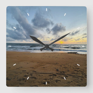 Custom Beach Sunset Wall Clock Ocean Waves Sand