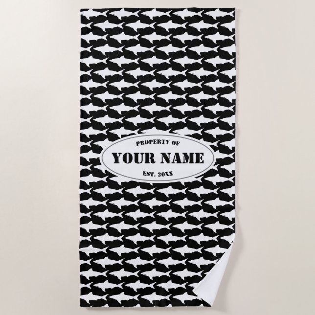 Custom beach towel with great white shark pattern (Front)