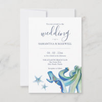 Custom Beach Wedding Invitation Cards Blue Octopus