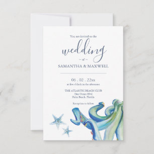 Custom Beach Wedding Invitation Cards Blue Octopus
