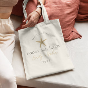 custom BEACH wedding welcome star fish tote bag