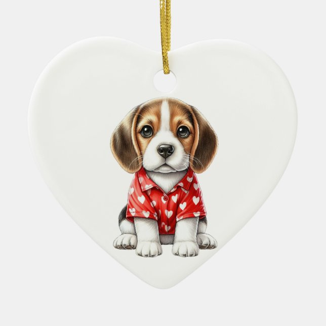 Custom Beagle Dog Fun Valentine Ornament (Front)